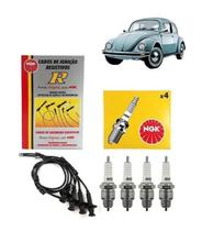 Kit Cabos de Velas + 4 Velas Fusca Kombi Brasilia Rosca Curta NGK Kit Cabos de Velas + 4 Velas Fusca Kombi Brasilia Rosca Curta NGK