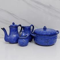 Kit Caçarola 2,5 litros, Café Chá com Bule 900ml, Jarra 850ml, Açucareiro Cerâmica Imperial Classic Cor Azul Oceano Kit Caçarola 2,5 litros, Café Chá com Bule 900ml, Jarra 850ml, Açucareiro Cerâmica Imperial Classic Cor Azul Oceano