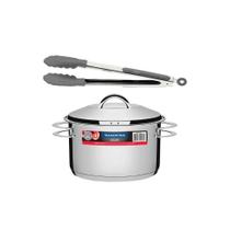 Kit Caçarola Aço Inox Solar 6,1 Litros Pit 2 + Pegador Térmico Moldê Em Silicone 35 Cm - Tramontina Kit Caçarola Aço Inox Solar 6,1 Litros Pit 2 + Pegador Térmico Moldê Em Silicone 35 Cm - Tramontina