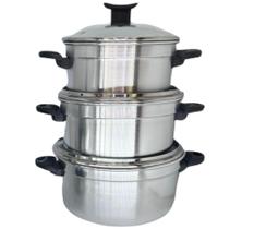 Kit Caçarola Alumínio Escovado 3 Peças com Tampa de Vidro 16cm, 18cm e 20cm Alta Qualidade Kit Caçarola Alumínio Escovado 3 Peças com Tampa de Vidro 16cm, 18cm e 20cm Alta Qualidade