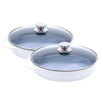 Kit Caçarola Baixa Hercules Indução Antiaderente Ceramico Tampa de Vidro Redonda Branca 30cm 3,5 Litros + 3,5 Litros