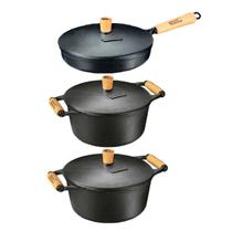 Kit Caçarola Frigideira Ferro Alça e Cabo Madeira 19 e 25cm