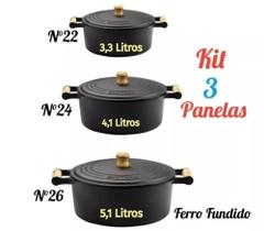 Kit Caçarola Panela De Ferro N22 N24 N26 Santana