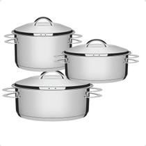 Kit Caçarolas Panelas Inox Indução Solar Grande 7,1L - 6,1 L, 4,7L