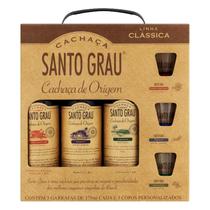 Kit Cachaça Santo Grau Clássicas 375ml + 3 Copos