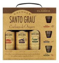 Kit Cachaças Clássicas 3 Copos E 3 Garrafas De 375ml Santo Grau