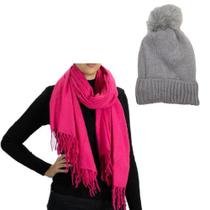 Kit Cachecol Encharpe Liso Feminino + Gorro de Lã com Pompom - Melvim Online