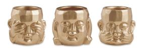 Kit cachepot buda da sabedoria dourado em cimento - 3 pcs Kit cachepot buda da sabedoria dourado em cimento - 3 pcs