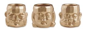 Kit cachepot buda da sabedoria dourado em cimento - 3 pcs Kit cachepot buda da sabedoria dourado em cimento - 3 pcs