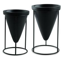 Kit Cachepot em Cimento Preto Com Suporte 2Pçs 11538 Mart