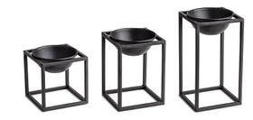 Kit Cachepot Preto c/ Suporte em Metal 3 Pcs 10126 Mart