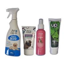 Kit cachorro banho à seco/ hidradante/ gel dental/ perfume