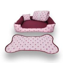 kit cachorro cama pet grande caminha G 70x70cm +edredom e tapete ( vinho ) kit cachorro cama pet grande caminha G 70x70cm +edredom e tapete ( vinho )