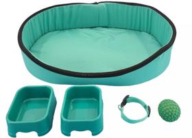 Kit Cachorro Gato Cama Caminha Europa Coleira Brinquedo Comedor Tamanho Médio