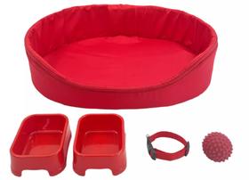 Kit Cachorro Gato Cama Caminha Europa Coleira Brinquedo Comedor Tamanho Pequeno