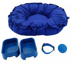 Kit Cachorro Gato Cama Caminha Flor Abre/Fecha Coleira Brinquedo Comedor Médio