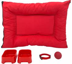 Kit Cachorro Gato Cama Caminha Futon Coleira Brinquedo Comedor Pequeno