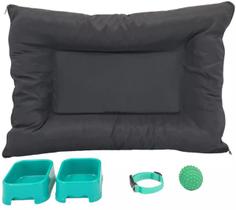 Kit Cachorro Gato Cama Caminha Futon Coleira Brinquedo Comedor Pequeno