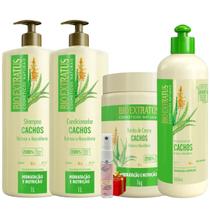 Kit Cachos 1 Shampoo 1 Condicionador 1 Banho 1L + Finalizador 500ml Bio Extratus + Presente Lourre 15ml