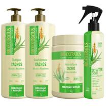 Kit Cachos 1 Shampoo 1 Condicionador 1 Banho 1L + Spray 300ml Bio Extratus Kit Cachos 1 Shampoo 1 Condicionador 1 Banho 1L + Spray 300ml Bio Extratus