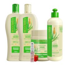 Kit Cachos 1 Shampoo 1 Condicionador 1 Banho 500ml + Finalizador 500ml Bio Extratus + Presente Lourre 15ml