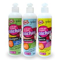 KIT Cachos Shampoo, Condicionador e Leave in Finalizador de Cachos Yabae