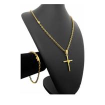 Kit Cadeado 4Mm Cordão Pulseira + Pingen Banhado A Ouro 18K