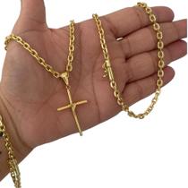 Kit Cadeado 4mm + Cruz Amarrada Banhado a Ouro 18K Kit Cadeado 4mm + Cruz Amarrada Banhado a Ouro 18K