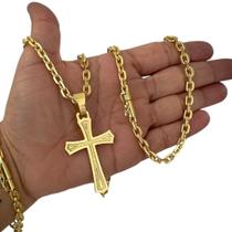 Kit Cadeado 5mm + Cruz Templária Banhado a Ouro 18K