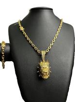 Kit Cadeado 6mm + Pingente Pitbull - Banhado a ouro 18k