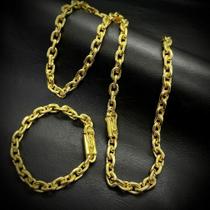 Kit Cadeado 8Mm Corrente + Pulseira Banhado A Ouro 18K