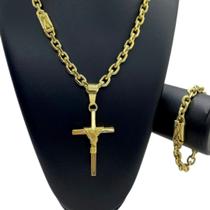 Kit Cadeado 8mm + Pingente Cruz Amarrada Banhado a Ouro