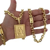 Kit Cadeado 8mm + Pingente Letra Banhado a Ouro 18K Kit Cadeado 8mm + Pingente Letra Banhado a Ouro 18K