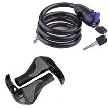 Kit Cadeado Anti-Furto 12x1200mm e Par de Manopla Bar End Acessórios de Bike Ciclismo
