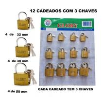 Kit Cadeados 12 Unid 25/32/38mm Metal Reforçado Dourado Alta Saída revenda