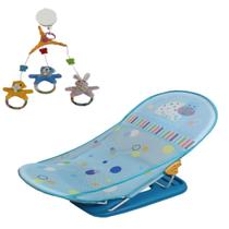 Kit Cadeira Banheira Bebê Infantil 9Kg Azul + Móbile Musical
