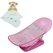 Kit Cadeira Banheira Infantil Bbê 9Kg Rosa + Naninha Ursinho