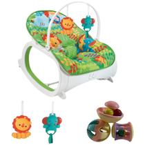 Kit Cadeira de Balanço Musical Verde e Chocalho Para Bebês