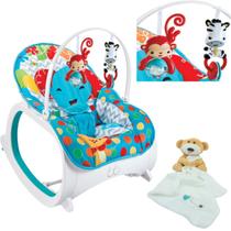 Kit Cadeira de Balanço P/ Bebê Safari Azul e Naninha Urso