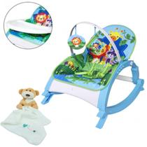 Kit Cadeira de Descanso Vibratória Azul + Naninha Manta Urso
