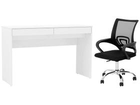 Kit Cadeira de Escritório Diretor Giratória Preta - Otello + Escrivaninha 2 Gavetas Politorno Office