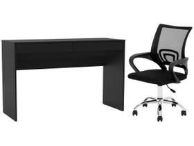Kit Cadeira de Escritório Diretor Giratória Preta - Otello + Escrivaninha 2 Gavetas Politorno Office
