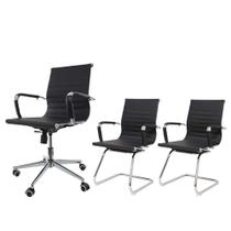 Kit Cadeira de Escritório Diretor Stripes + 2 Cadeiras de Escritório Diretor Stripes Fixas Pretas - Cadeiras INC