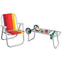 Kit Cadeira de praia alta em alumínio CAD0047 + Carrinho Mesa CAR0649