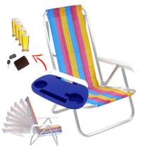 Kit Cadeira De Praia Aluminio Reclinável 8 Posições Reforçada Dobrável Alta Aço + Mesinha Lateral Cadeira De Praia