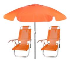 Kit Cadeira De Praia + Guarda-sol Articulável 2,0m Laranja