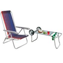 Kit Cadeira de praia reclinável 4 posições Bali + Carrinho Mesa CAR0649