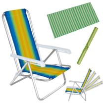 Kit Cadeira de Praia Reclinavel Aluminio + Esteira de Praia Verde Mor
