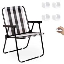 Kit Cadeira de Praia Retro em Aco Mor + Protetor para o Pe da Cadeira Quadrado Branco Evita Riscos