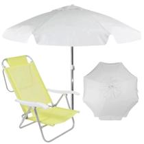 Kit Cadeira de Praia Sunny Dobravel + Guarda Sol 1,60m Branco Bel